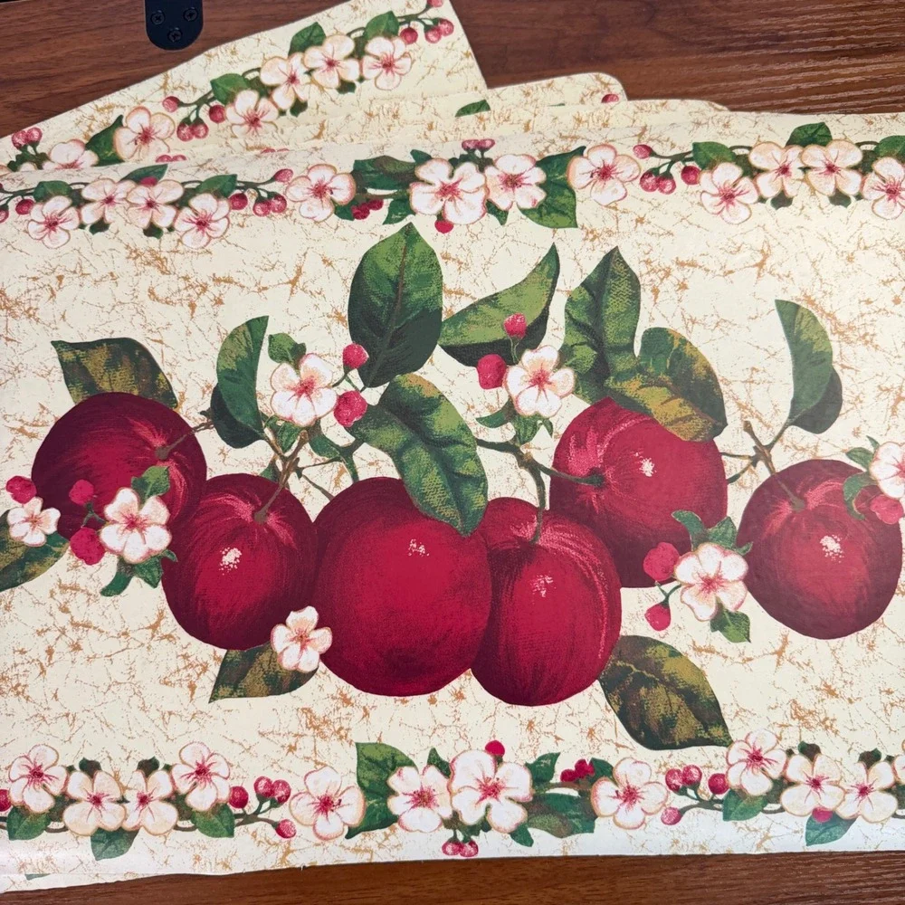 Discontinued Apple Delight Vinyl Placemats Set of 5 Red Apples Farmhouse Kmart